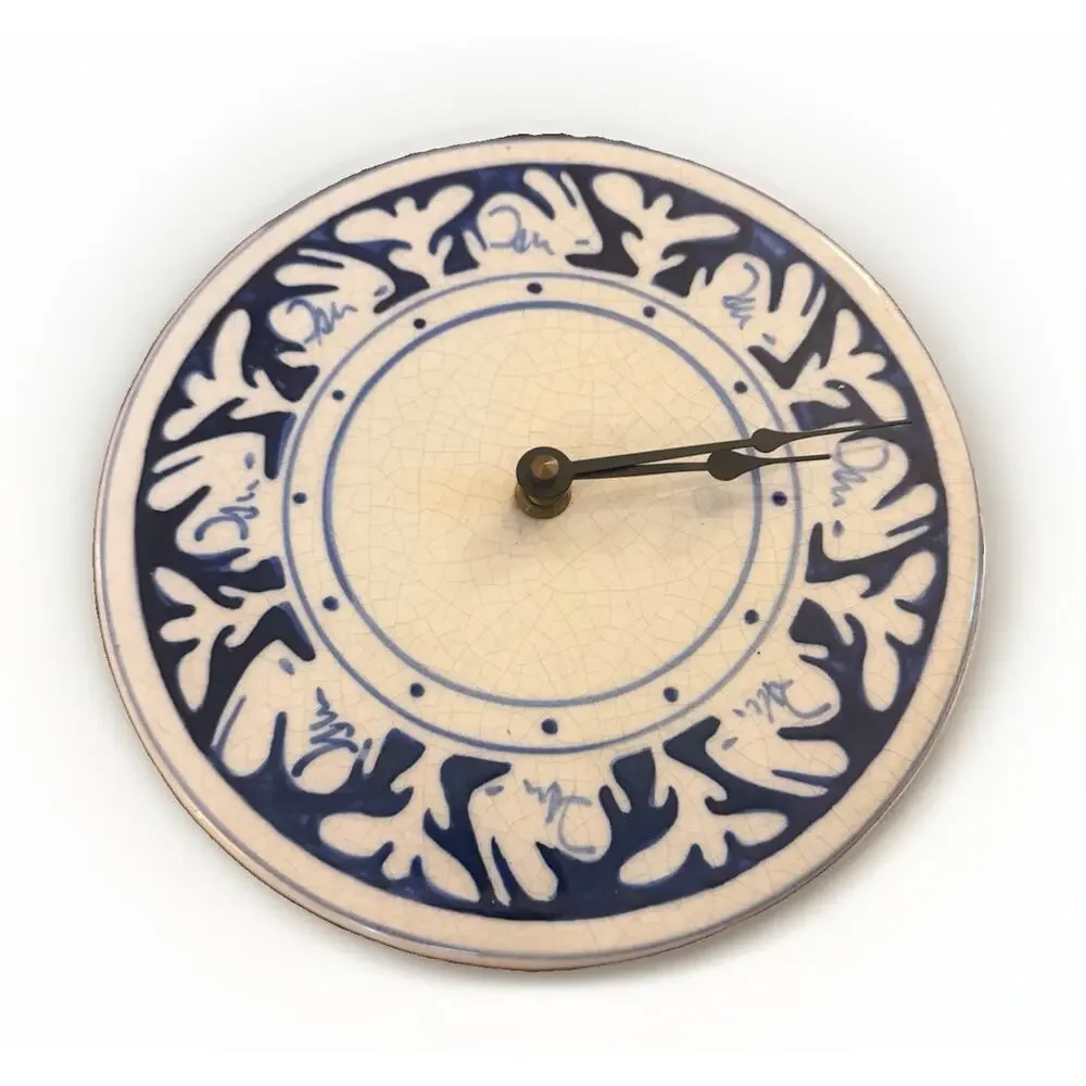 VTG 1988 Nash Pottery Dedham Bunny Clock Plate WORKS Signed NP Blue&White